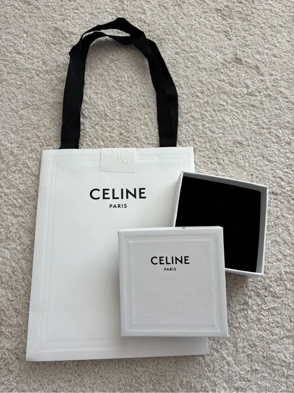 Celine White Gift Bag and Box Set with Black Accents